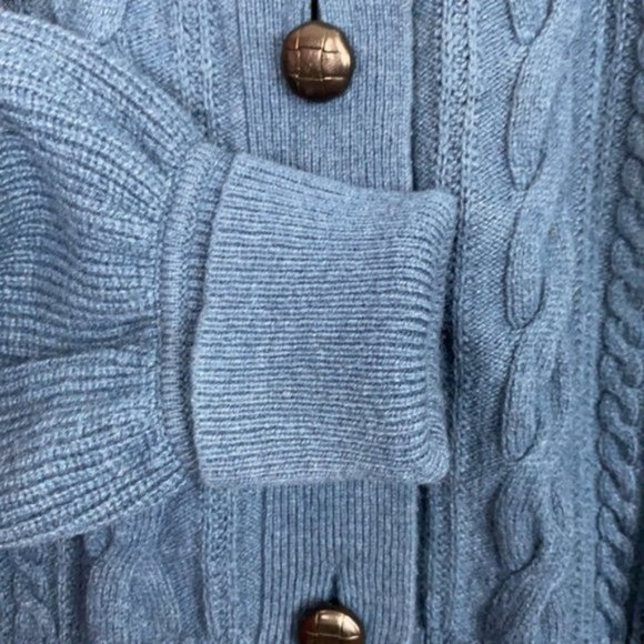 J.Crew S Teal Cardigan Cable Knit Faux Leather Buttons Lambs Wool - Picture 12 of 16